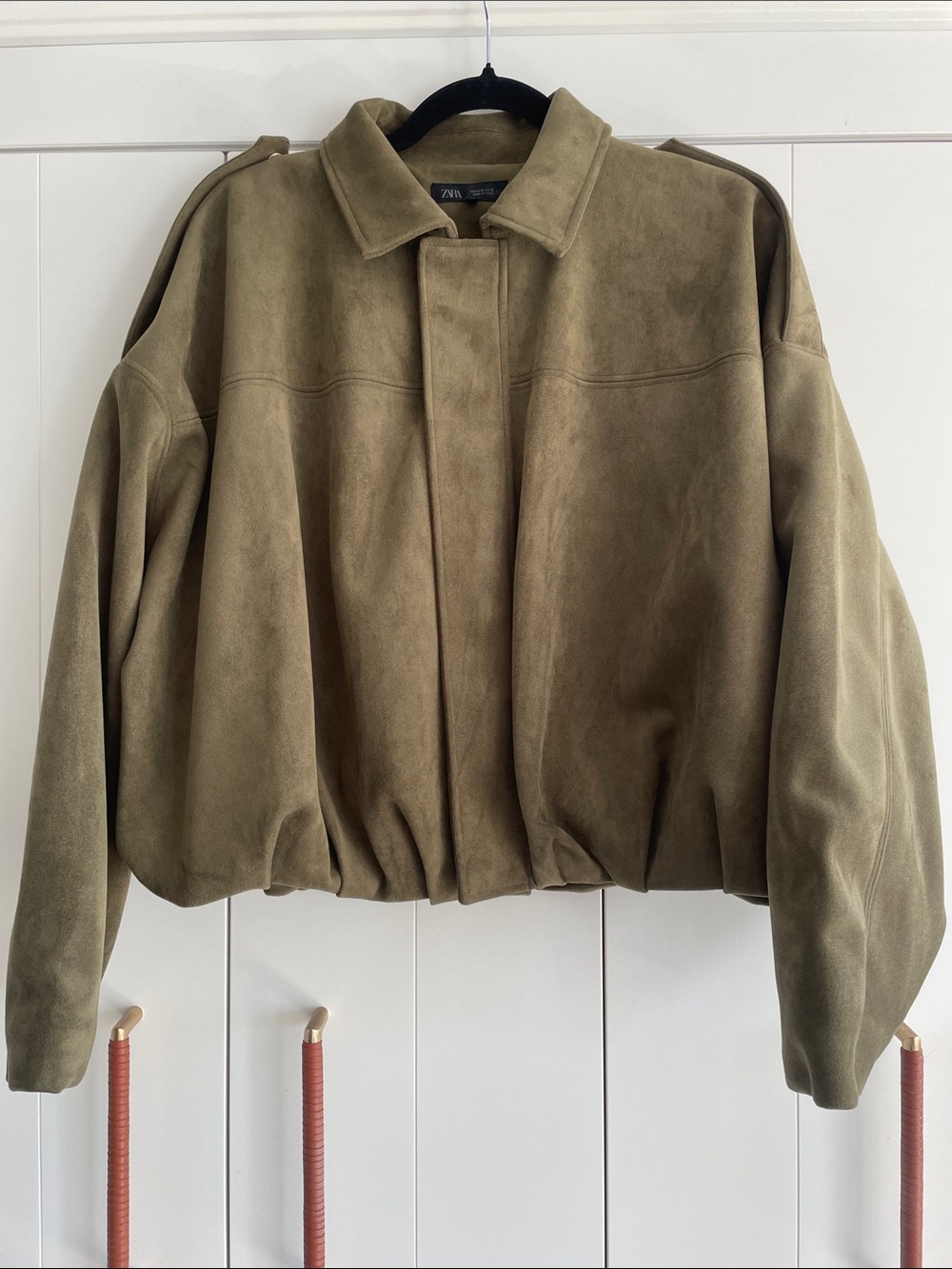 Zara Olive-Tone Suede Bomber Jacket